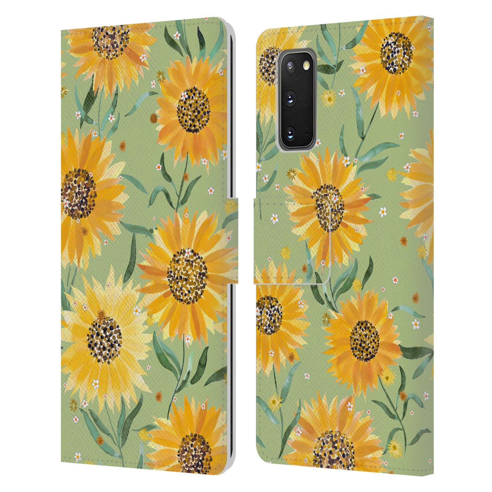 Head Case Designs Officially Licensed Ninola Floral Art Sunflowers Green Leather Book Wallet Case Cover Compatible with Samsung Galaxy S20 / S20 5G