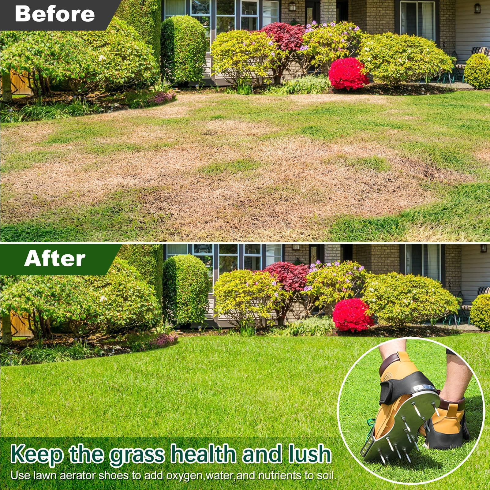 Aerator Shoes  Lawn For Grass With 3mm Metal Bottom Aeration Adaptable Straps Pre-assembled Aerating Bend-resistant Spikes Green