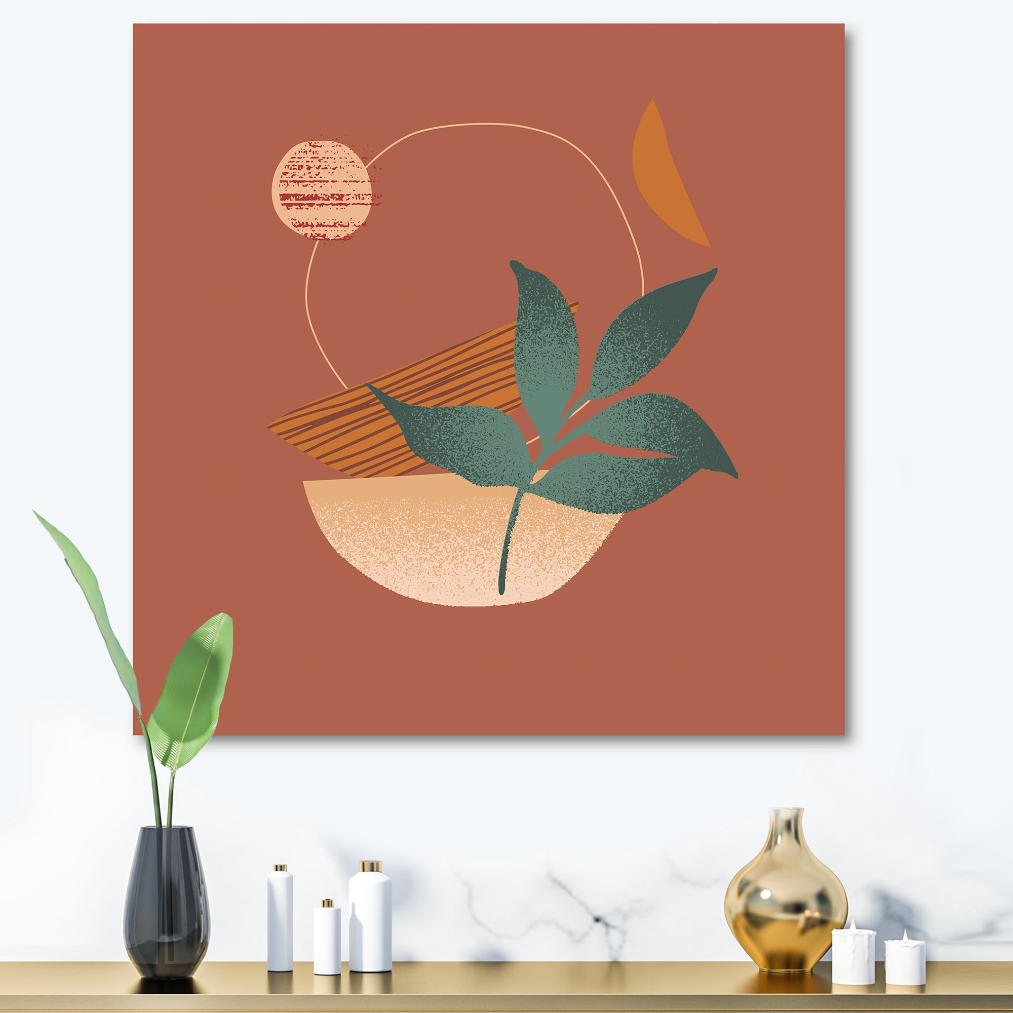 Shapes and Tropical Leaf Silhouettes III 30 in x 30 in Painting Canvas Art Print, by Designart