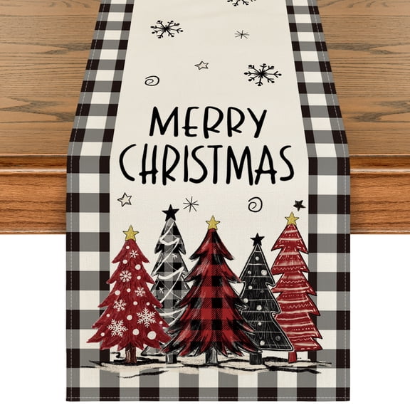 Smile Waterclor Buffalo Plaid Winter Christmas Table Runner 13 x 72 Inch