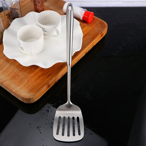 Round Handle Spatula Stainless Steel Slotted Turner Cookware Heavy Duty Kitchen Utensils for Home