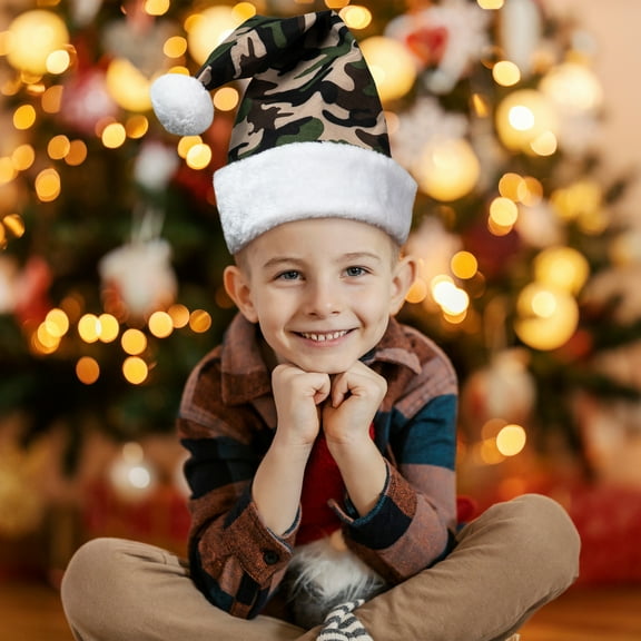 Northlight Unisex Adult Camouflage Christmas Santa Hat  - One Size - Green and White
