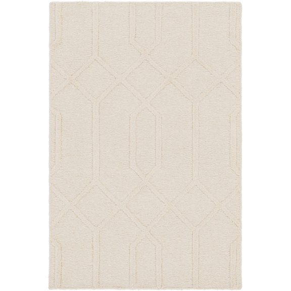 Hauteloom Apollo Wool Living Room, Bedroom Area Rug - Geometric Diamond Trellis - Bohemian Transitional Modern - Cream, Beige, Neutral - 2' x 3'