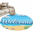 thumbnail image 2 of Welcome Summer Beach Round Area Rug 3 ft, Coastal Watercolor Blue Ocean Starfish Shell Slipper Washable Small Area Rug with Non-Slip Sturdy Edge Binding Round Front Door Mat Floor Carpet for Entryway, 2 of 9