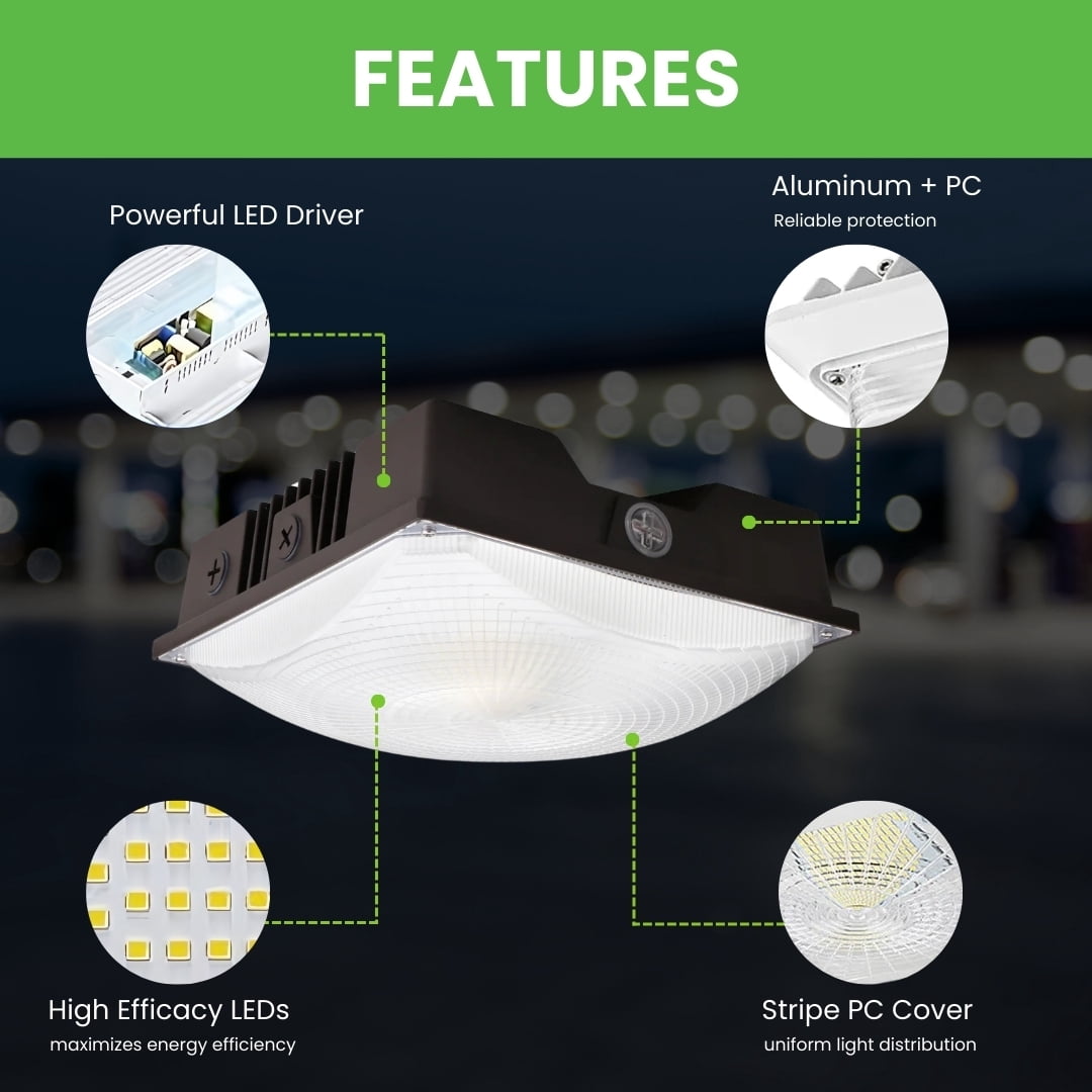 Green Light Depot LED Canopy Light - 60W - Outdoor Parking Garage Light - PGD - Brown - (UL+DLC 5.1)