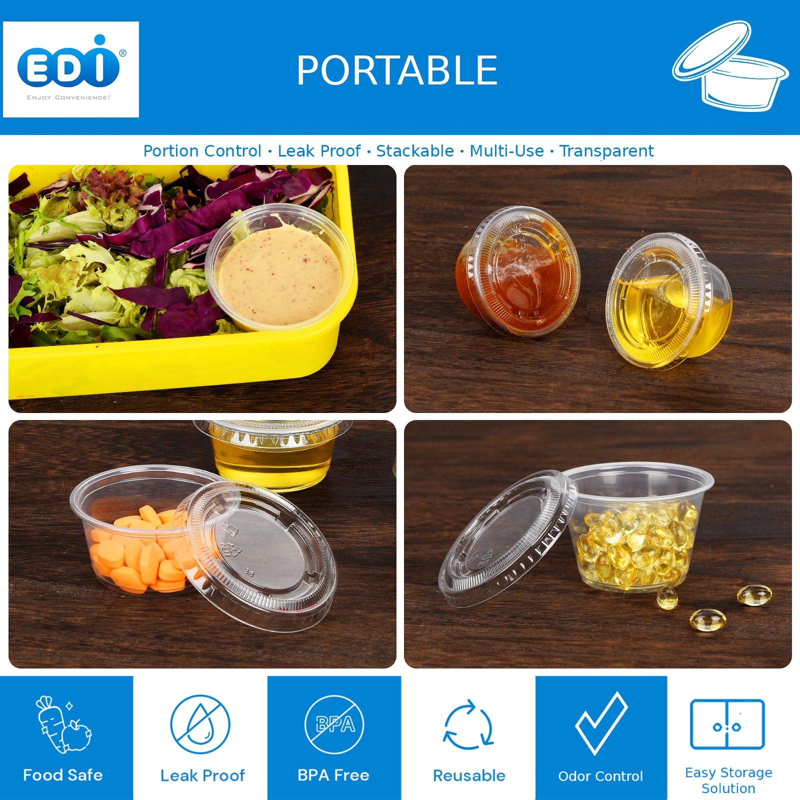 EDI Clear Plastic Disposable Portion Cups with Lids, 3.25 oz, 50 Count photo 4