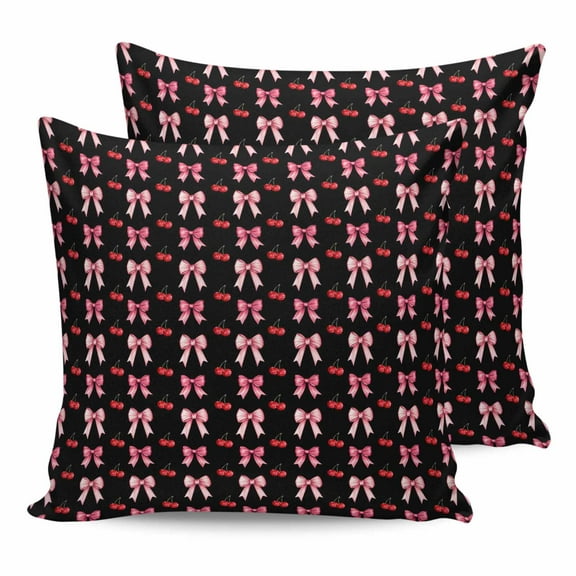 Outdoor Pillow Covers Pack of 2, Pink Bow Red Cherry on Black Waterproof Throw Pillowcase Cushion Cases, Modern Abstract Art Decorative Pillow Cover for Couch Sofa Home Bed Patio