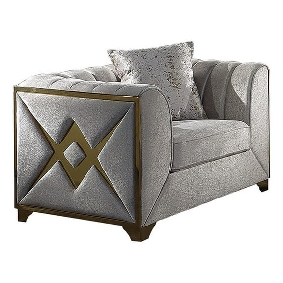 Pemberly Row Modern Chair in Gold Finish Made with Wood in Cream Color