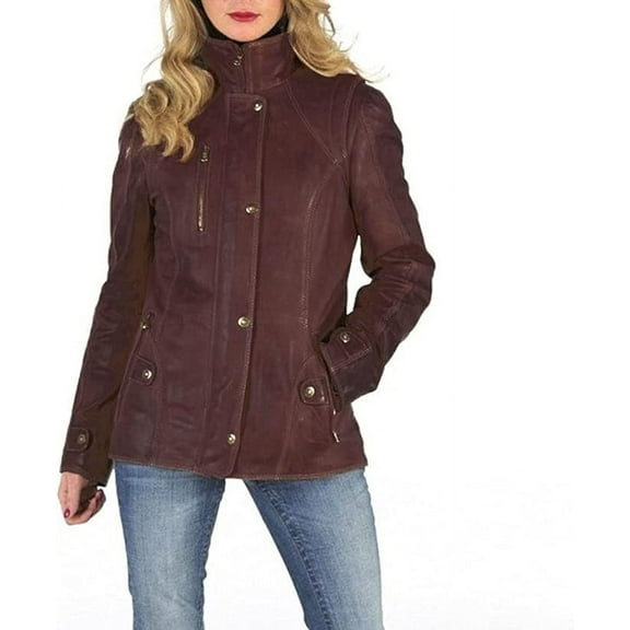Women's Brown Suede Real Leather Stylish Jacket Motorcycle Slim Fit Coat W310