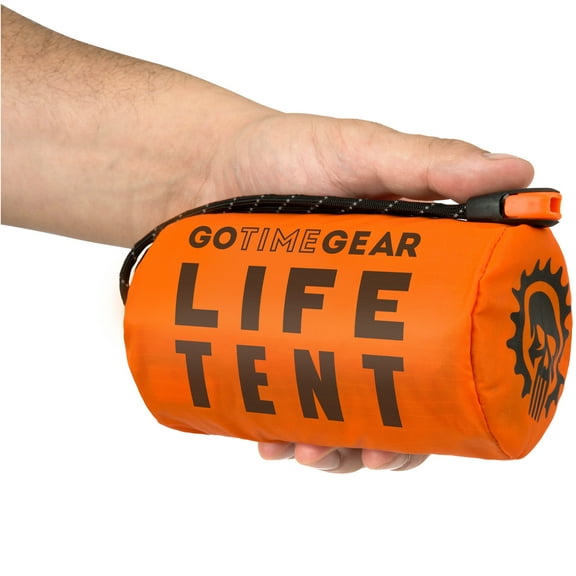 Go Time Gear | Life Tent Emergency Survival Shelter - 2 Person Tube Tent | Waterproof, Windproof, Thermal | Includes Survival Whistle, Paracord Rope & Portable, Lightweight Nylon Stuff Sack | Orange