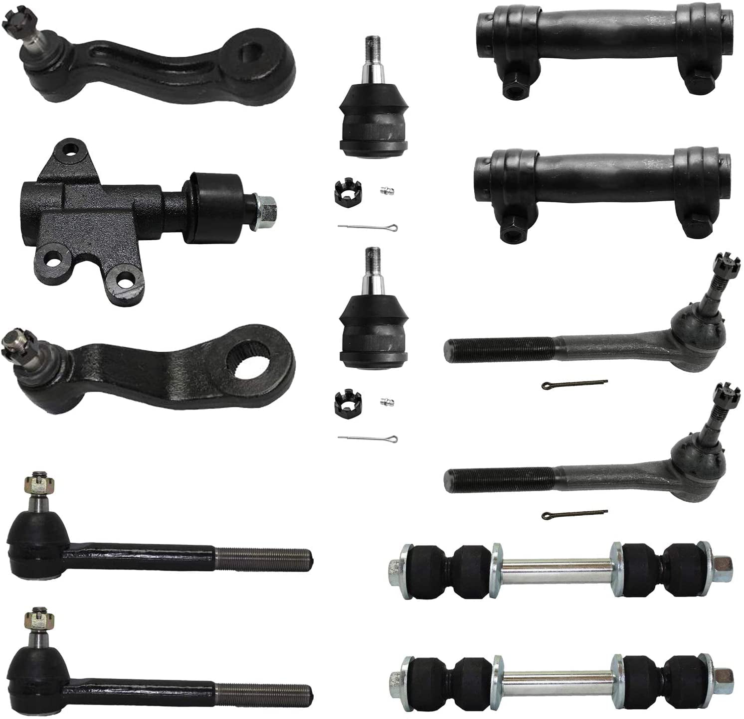 Inner and Outer Tie Rods Pitman Arm 14PC Front Upper and Lower Ball Joints Detroit Axle Idler Arm and Tie Rod Adjusting Sleeves for 2000 2001 Dodge Ram 1500-2WD Sway Bar Links 