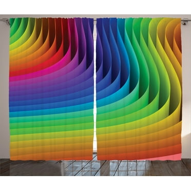 Ambesonne Colorful Curtains 2 Panel Set, Color Wave Curls Art, 108" x 84", Multicolor
