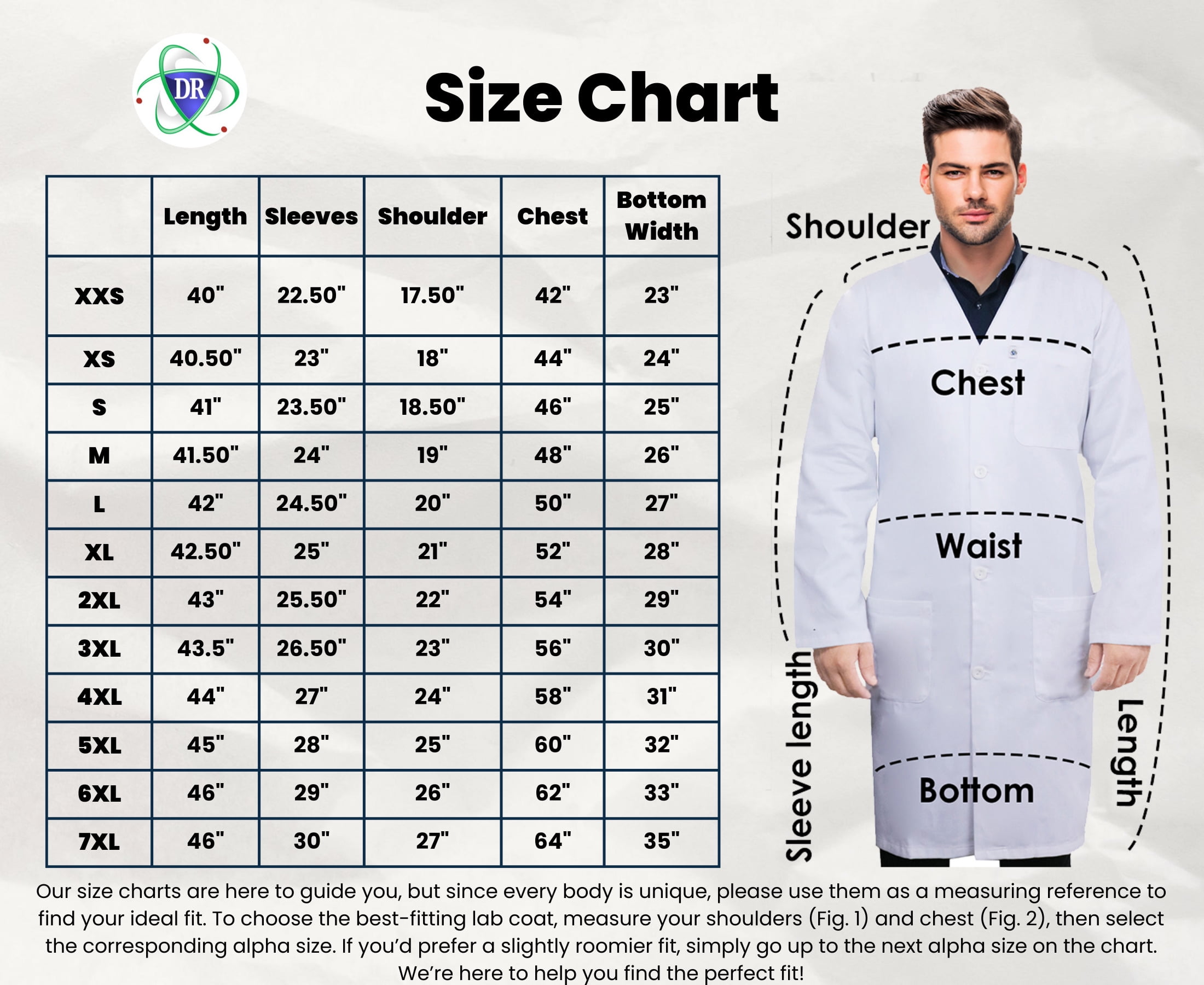 DR Unifroms® Poly-Cotton Blend Unisex Lab Coats (60% Cotton / 40