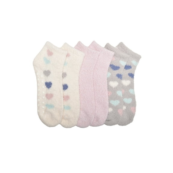 Wonder Nation Girls Heart Icon Cozy Ankle Socks, 3-pack, Size Medium (Shoe Size 10.5-4)