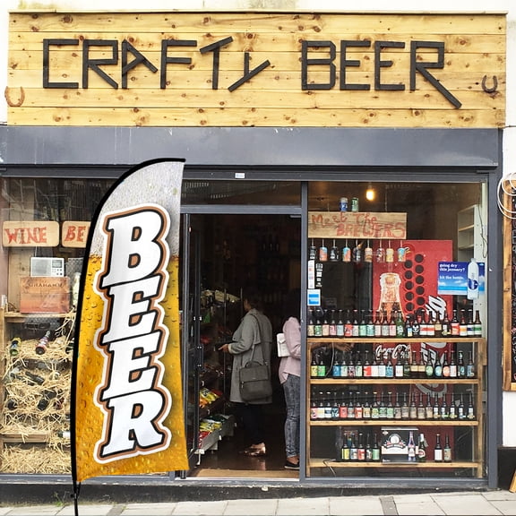 QSUM Beer   Sign Feather Flag with Pole Kit,7FT Beer   Decoration Display, Beer   Business Sign,Beer   Swooper Flag