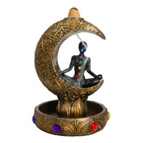 7 Chakra Gems Yoga Avatar Meditating On Crescent Moon Backflow Incense Holder