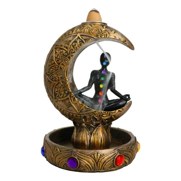 7 Chakra Gems Yoga Avatar Meditating On Crescent Moon Backflow Incense Holder