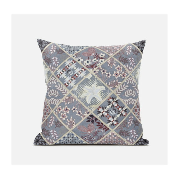Fall Patch Snowflowers Throw Fabric Pillow in Gray Blue Navy 16x16