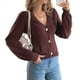 thumbnail image 3 of Suéter Cárdigan de Otoño para Mujer, Tendencia de Moda, Top de Larga, Chaqueta Informal, Suéter con Botones para Vacaciones. Marrón L, 3 of 8