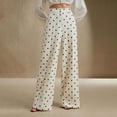 thumbnail image 7 of Women's Casual Palazzo Pants High Waist Pleated Vintage Polka Dot Printed Wide Leg Pants with Pockets (2XL, Beige), 7 of 7