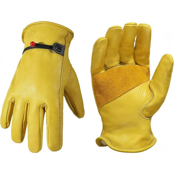 HANDLANDY Leather Work Gloves, Stretchable Wrist Rigger Glove for Men & Women