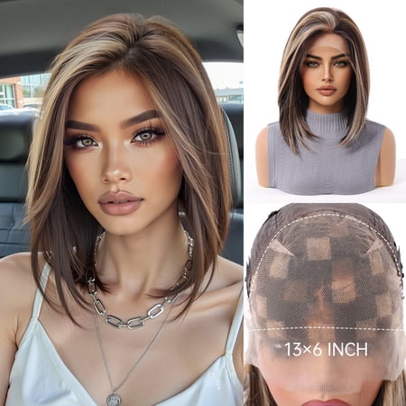 New 13*6 full head lace wig in European and American style, women's bob cut, dark brown, short summer style, in stock at the factory