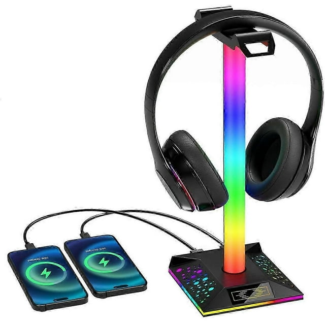 Game Headphone Stand RGB Light with Dual USB Ports 3.5mm Audio Touch Headphone Stand Light