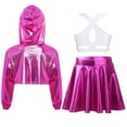 thumbnail image 2 of Sholeno Kids Girls Hip-hop Jazz Dance Outfits Long Sleeve Crop Hoodies Vest And Shiny Ruffled Skirt Hot Pink 12, 2 of 5