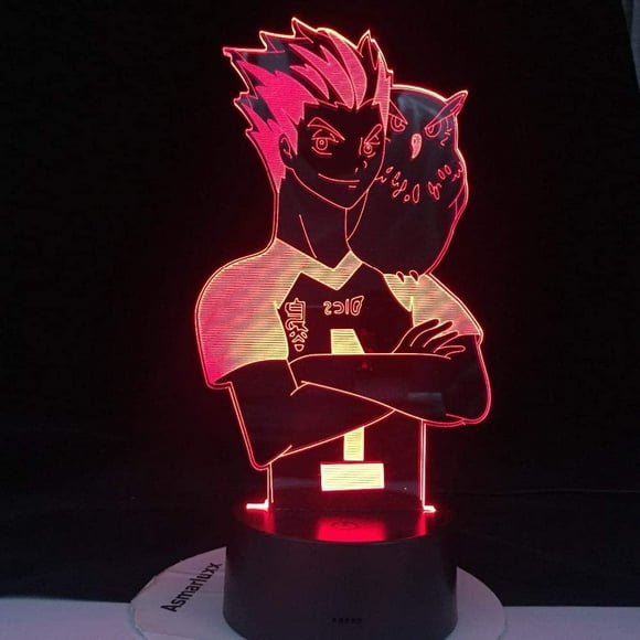 3D Illusion lamp 3D led lamp Anime Haikyuu Lamp Bokuto Kotaro Led NightLights for Kids Child Bedroom Decor Manga Gadget Birthday Gift Kids Toy Desk Table Lamp 7 Colors Touch LUOXIA