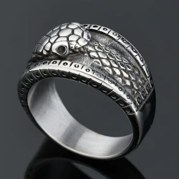K-KED Stainless Steel Men's and Women's Punk Style Motorcycle Rider Snake Skin Ring-15-silver