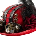 thumbnail image 7 of Jiibva Unisex Steampunk Top Hat Victorian Round With Goggles Gear Chain And Rose Flower Gothic Headpiece For Halloween, 7 of 7