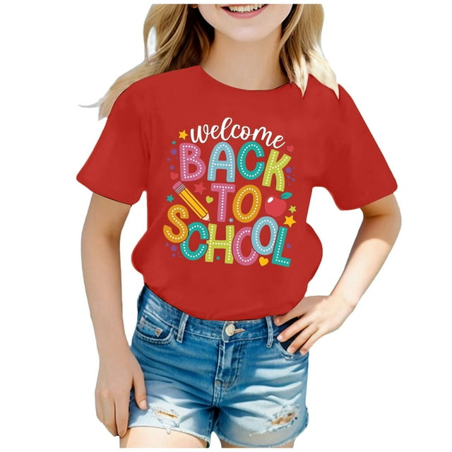 HNMKIU Hauts Tendance pour Filles T-Shirts Graphiques pour la Rentrée Scolaire - T-Shirts Col Rond Élégants et Confortables pour un Usage Quotidien