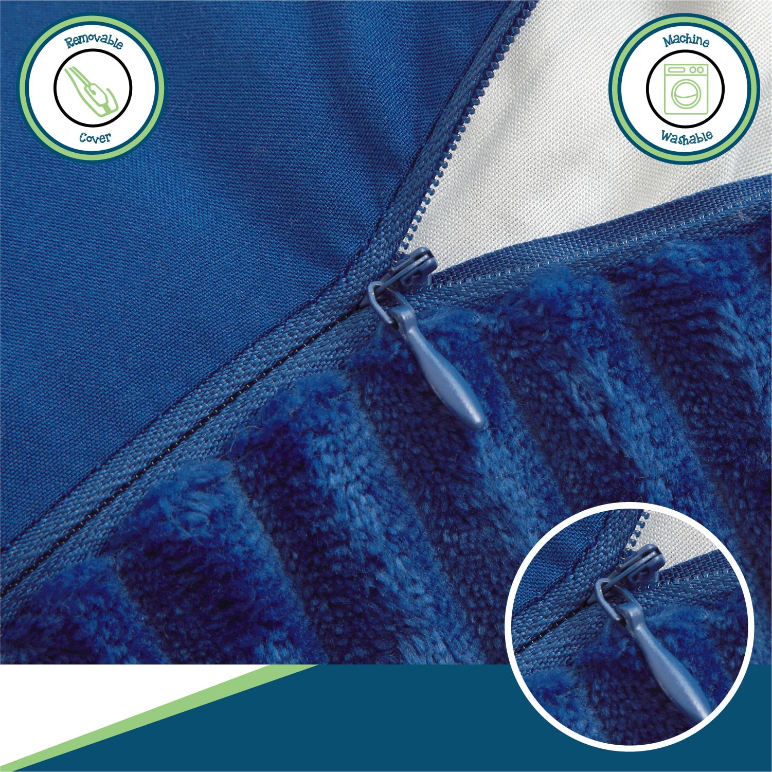 Your Zone Ribbed Body Pillow with Removable Cover, Blue, 48 in x 20 in
