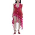thumbnail image 1 of Women Summer Sleeveless Halterneck Ruffle Patchwork Dress Solid Color Slim Fit Backless V Neck Bodycon Midi Dress, 1 of 5