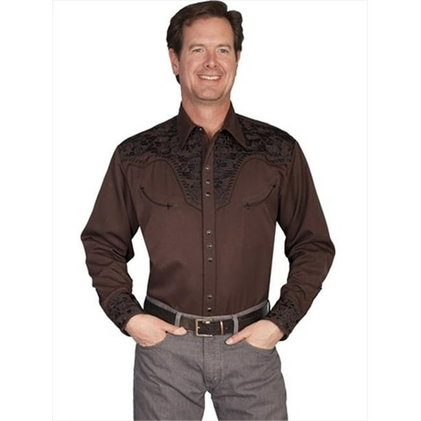 Scully P-634-CHO-L Chemise Western Homme - Chocolate&44; Grande