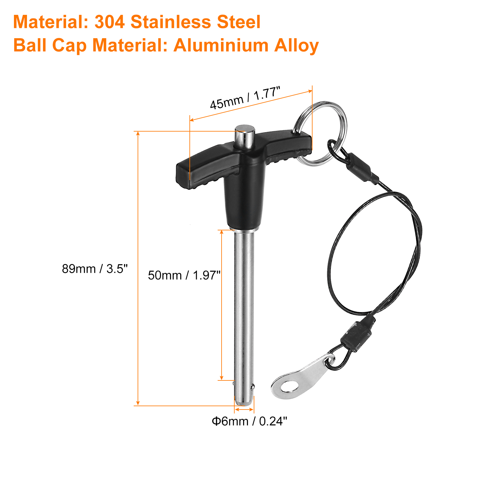 Uxcell 4Pack T Handle Lock Pins, 6mm x 50mm Usage Length Stainless Steel Push-Button Quick Release Pin