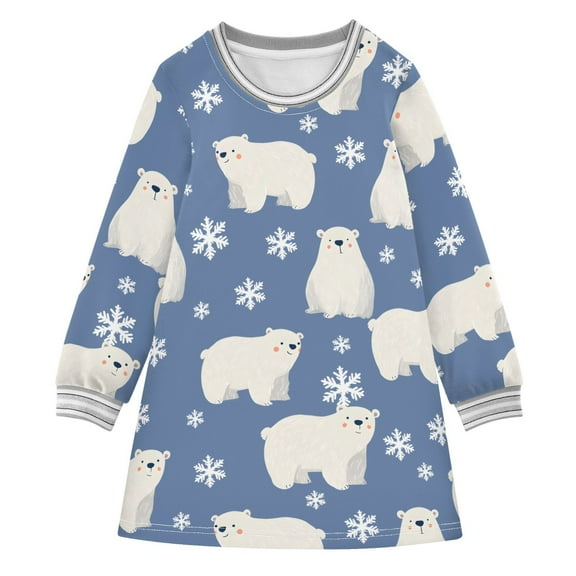 Girls' long-sleeved dress Northern Bear Snow Flower Girls' A-line dress with ribbed cuffs Soft and comfortable