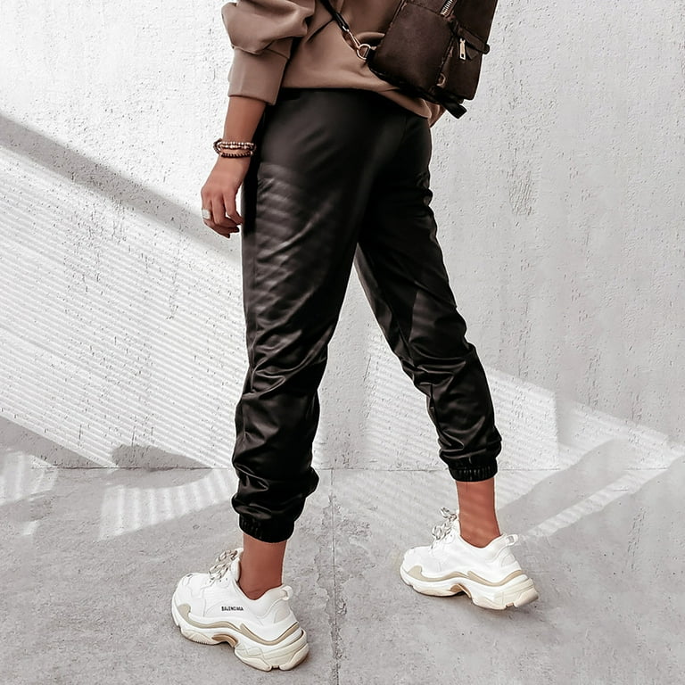 Leather joggers store with pockets
