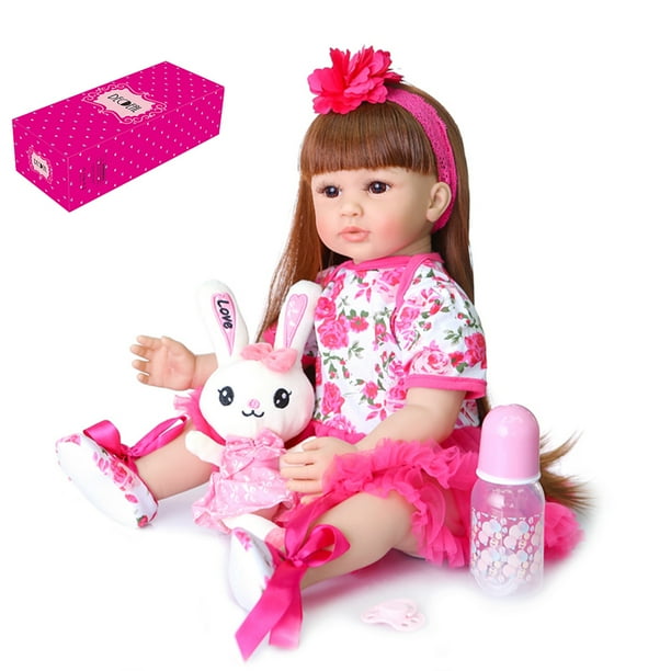 Muñeca Reborn Decdeal 24 pulgadas Vestido de flores y diadema