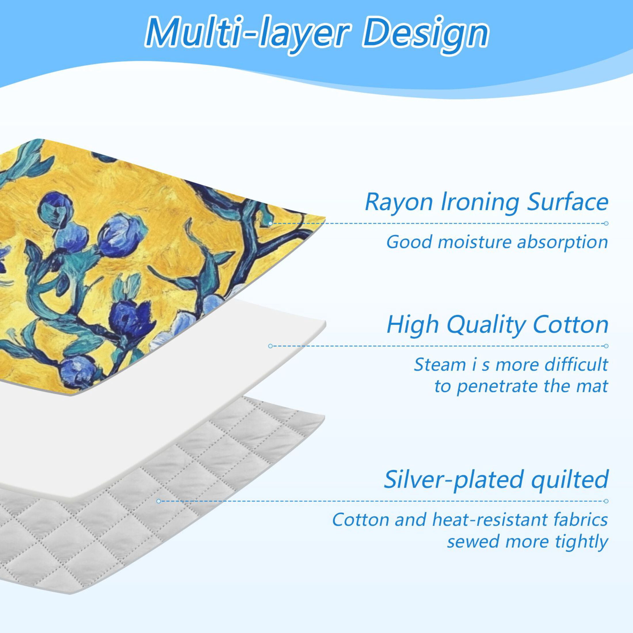 Blue Floral Yellow Background Ironing Mat Blanket for Table Top Travel Portable Ironing Board Pad 47.2x27.6 Inch