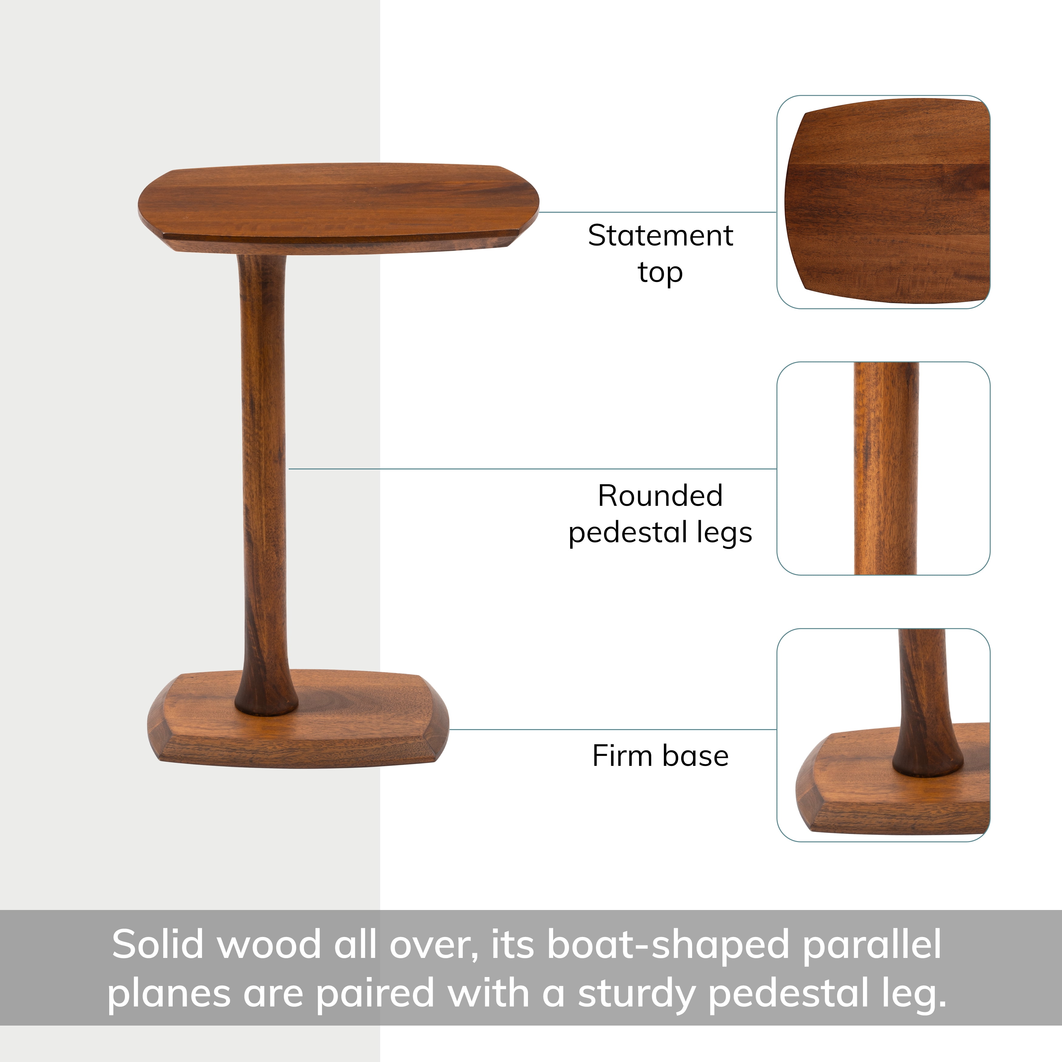 Stirling Solid Mango Wood C Shape End Table 25 Inch Walnut