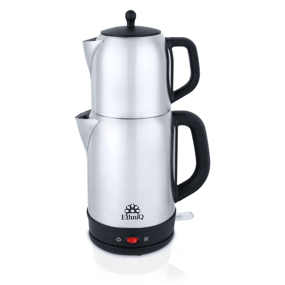Ethniq TeaVibe Electric Turkish Tea Maker - Stainless Steel 120V Double Pot Kettle & Infuser, Boil-Dry Protection, Auto Shut-Off & Keep Warm Function, 1.7L Kettle 1L Teapot Capacity