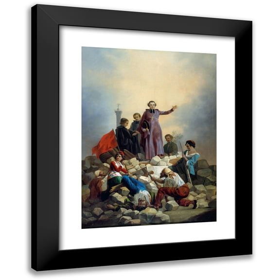 Joseph Felon 11x14 Black Modern Framed Museum Art Print Titled - Monseigneur Affre Sur La Barricade, Faubourg Saint-Antoine, Current 11th and 12th Arrondissements, June 26, 1848 (1896-1849)
