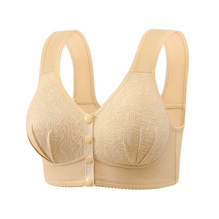 miqiqism Women Front Closure Minimizer Bras Full Coverage Bra No Underwire Lady Plus Size Jacquard Brassiere Comfy Underwear Everyday Bra 01_Khaki 4X-Large