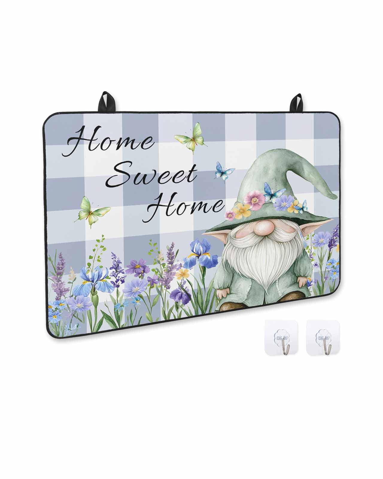 nqOlkjepod Large Induction Cooktop Protector Mat 31"x24", Spring Gnomes Stove Top Covers for Electric Stove, Botanical Flowers Purple Buffalo Plaid Stove Burner Cover Mats, Glass Top Stove Cover
