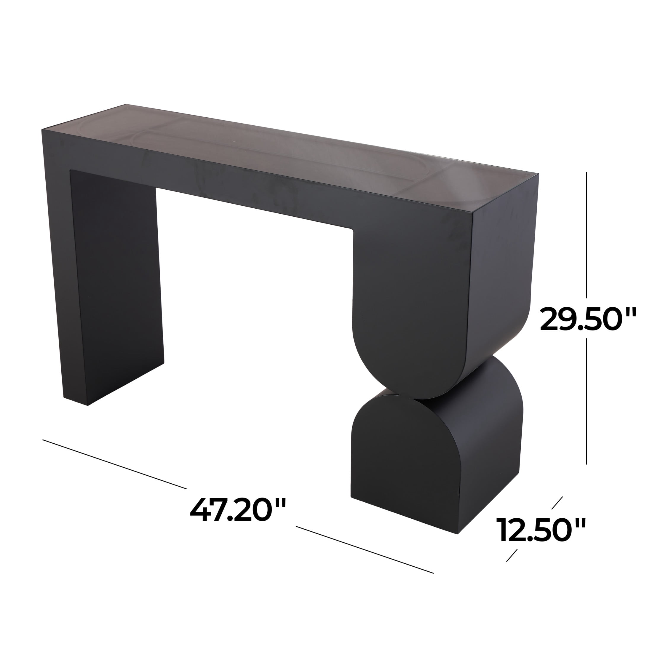 DecMode 47" x 30" Black Metal Rectangular Geometric Console Table with Stacked Arched Table Leg, 1-Piece