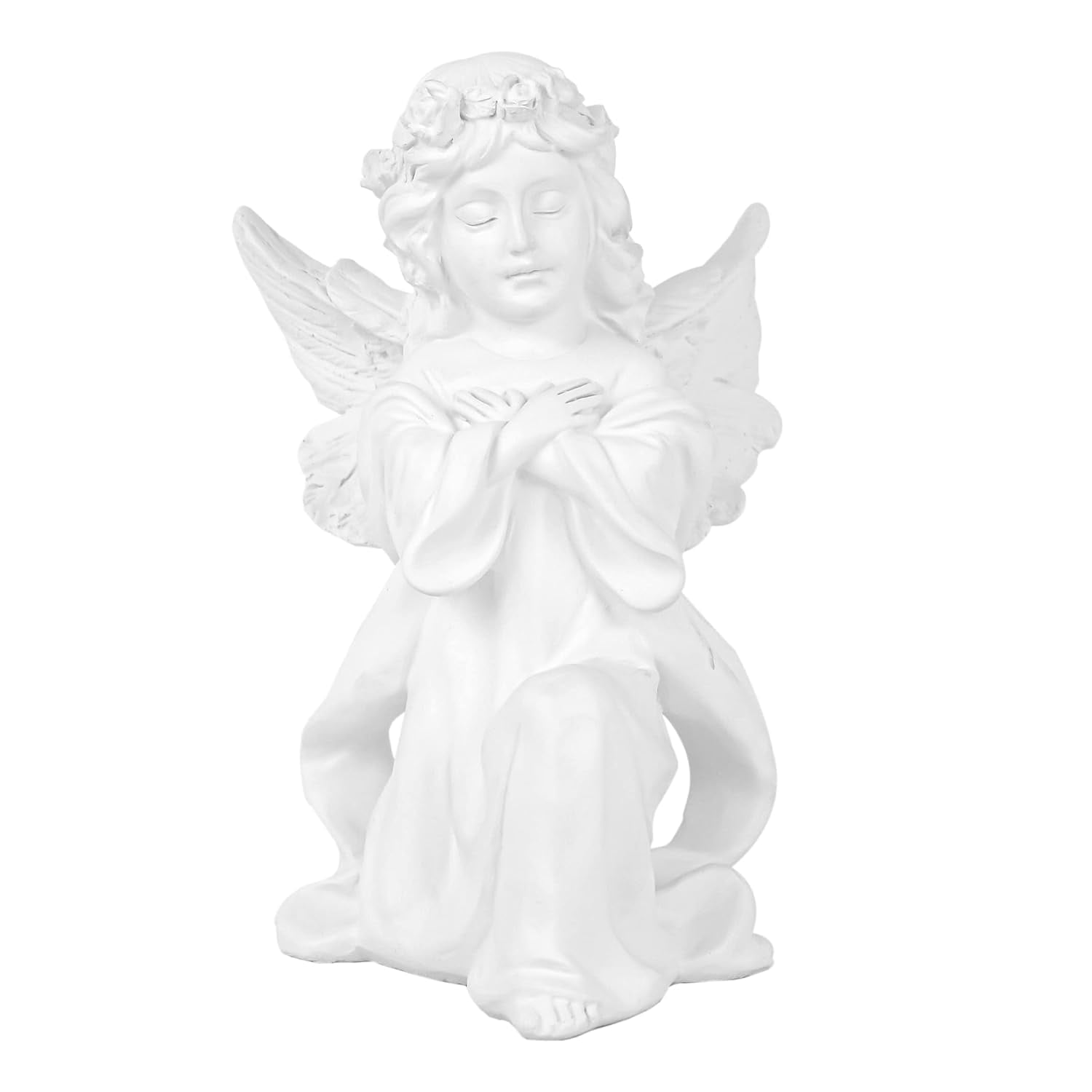 Resin Decorative Angel Figurine Statue For Home & Office White - 20.3 X 12.7 Cm | For Table Décor For Family & Friends Christmas Decorations Items | For Home & Garden Décor - 1 Piece