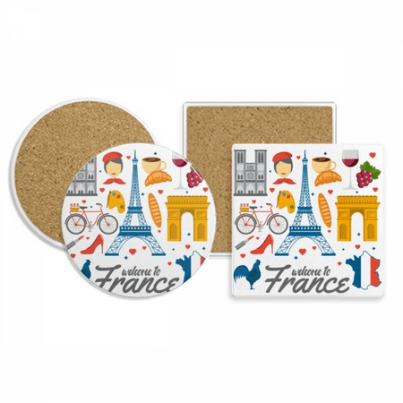 

National Flag Architecture France Coaster Cup Mug Holder Absorbent Stone Cork Base Set