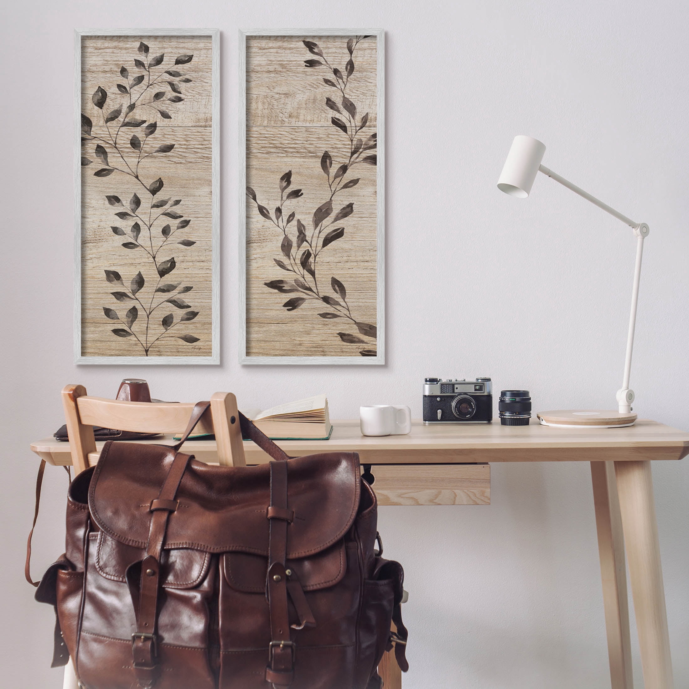 Rustic Botanical Winding Sprigs Botanical & Floral Graphic Art Gray Framed Art Print Wall Art, Set of 2