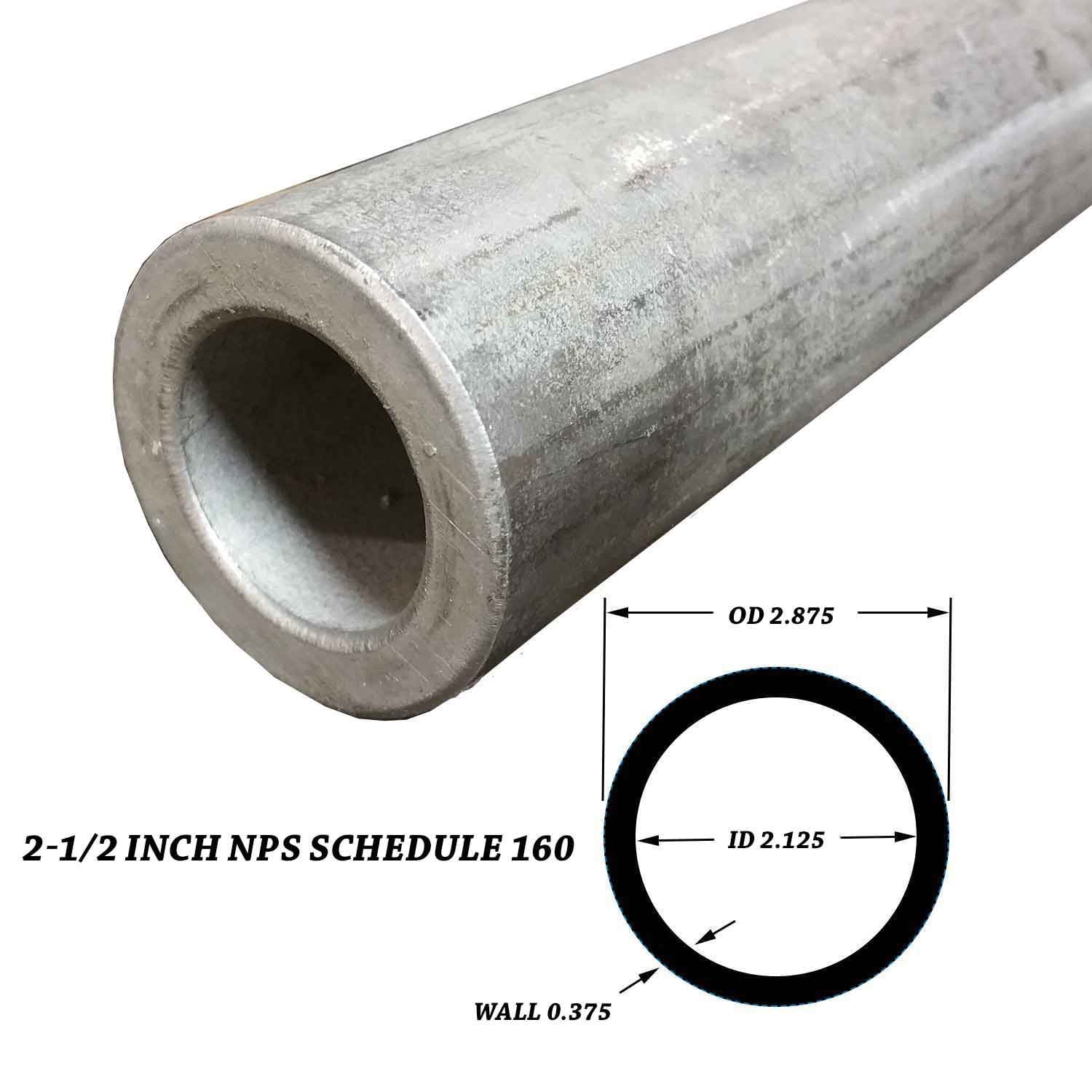 304 Stainless Steel Pipe, 2-1/2 inch NPS, 36 inches long, Schedule 160S